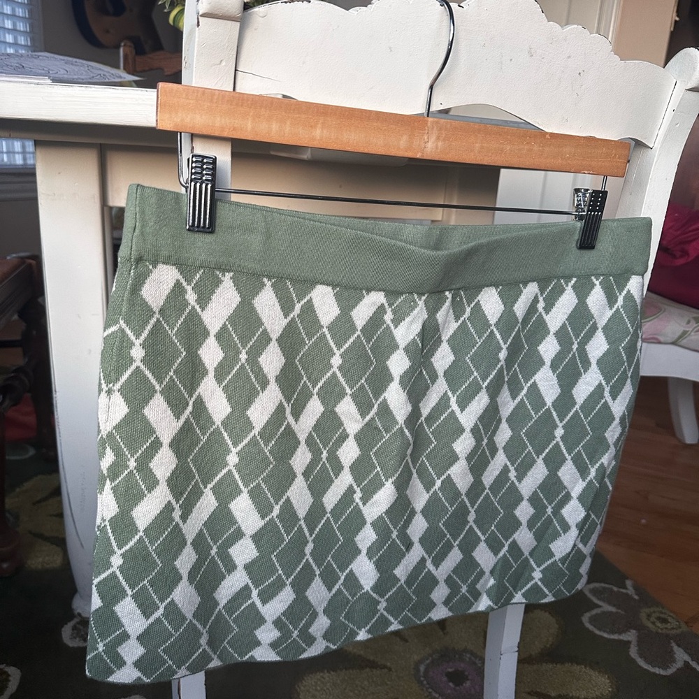 bp Green and White Argyle Knit Mini Skirt